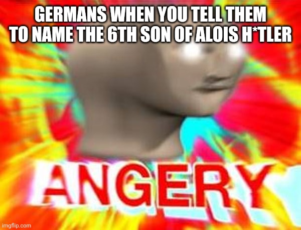 Surreal Angery | GERMANS WHEN YOU TELL THEM TO NAME THE 6TH SON OF ALOIS H*TLER | image tagged in surreal angery | made w/ Imgflip meme maker