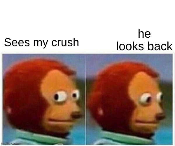 ....i have no clue what i just did | he looks back; Sees my crush | image tagged in memes,monkey puppet | made w/ Imgflip meme maker