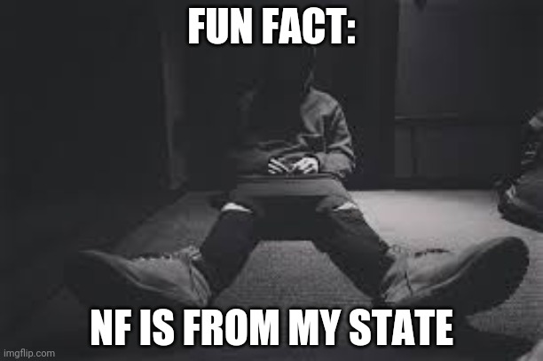 So is Eminem, and Tom Brady. And Bob Seger | FUN FACT:; NF IS FROM MY STATE | image tagged in nf sad | made w/ Imgflip meme maker