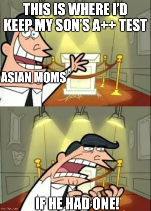 This Is Where I'd Put My Trophy If I Had One Meme | THIS IS WHERE I’D KEEP MY SON’S A++ TEST IF HE HAD ONE! ASIAN MOMS | image tagged in memes,this is where i'd put my trophy if i had one | made w/ Imgflip meme maker