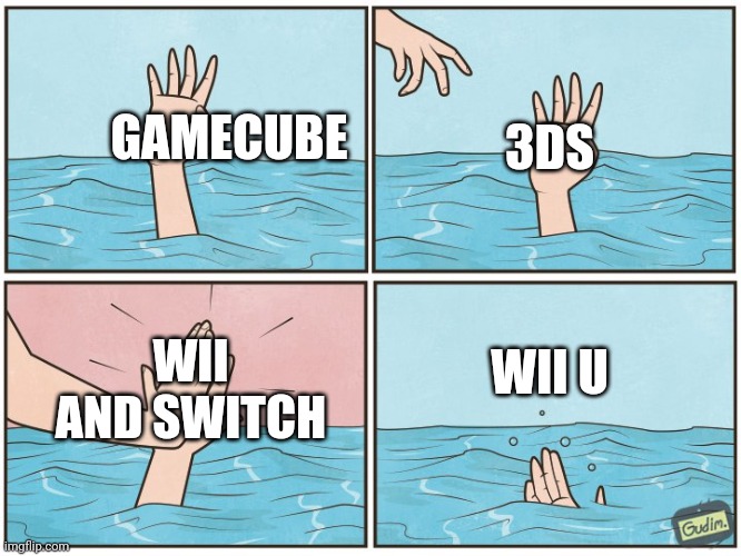 High five drown | GAMECUBE; 3DS; WII U; WII AND SWITCH | image tagged in high five drown | made w/ Imgflip meme maker