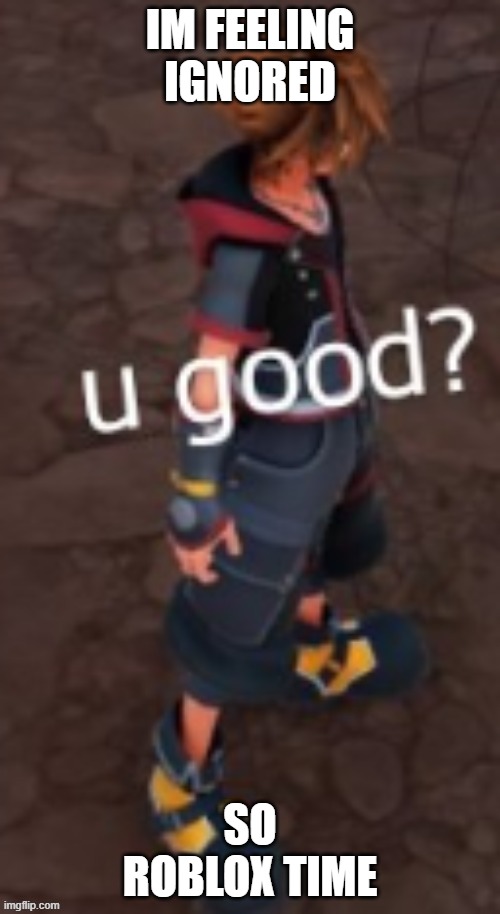 sora u good? | IM FEELING IGNORED; SO ROBLOX TIME | image tagged in sora u good | made w/ Imgflip meme maker