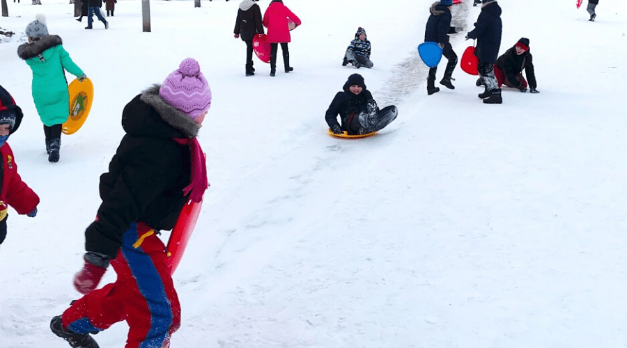 Kids Sledding in Snow Blank Meme Template