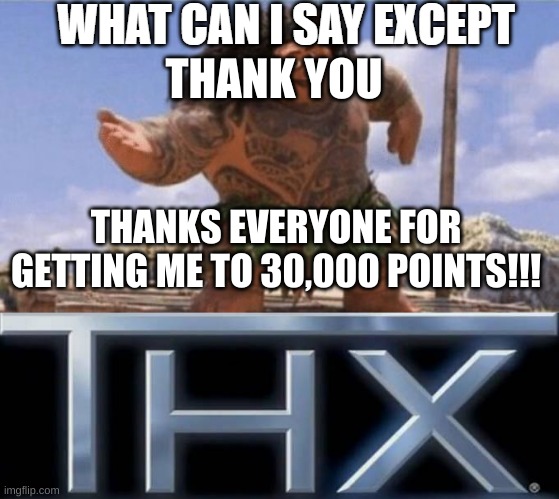 what can i say except thx |  THANK YOU; THANKS EVERYONE FOR GETTING ME TO 30,000 POINTS!!! | image tagged in what can i say except thx | made w/ Imgflip meme maker