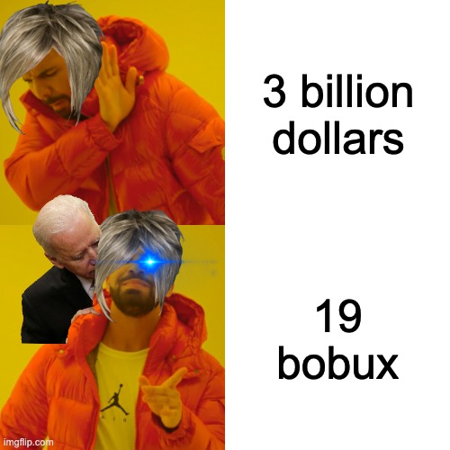 Karen Bobux | 3 billion dollars; 19 bobux | image tagged in memes,drake hotline bling | made w/ Imgflip meme maker