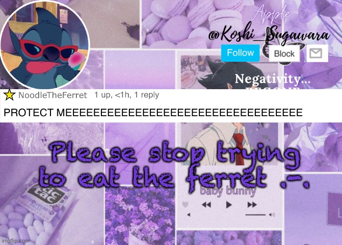 ¿ | Please stop trying to eat the ferret .-. | image tagged in tamaki template | made w/ Imgflip meme maker