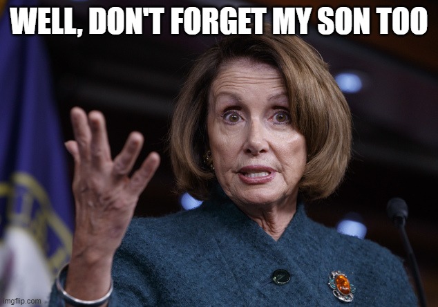 Good old Nancy Pelosi | WELL, DON'T FORGET MY SON TOO | image tagged in good old nancy pelosi | made w/ Imgflip meme maker