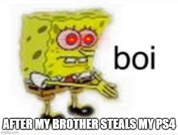 BOI | AFTER MY BROTHER STEALS MY PS4 | image tagged in boiii | made w/ Imgflip meme maker