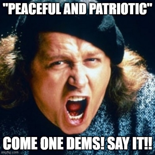 Sam kinison | "PEACEFUL AND PATRIOTIC"; COME ONE DEMS! SAY IT!! | image tagged in sam kinison | made w/ Imgflip meme maker