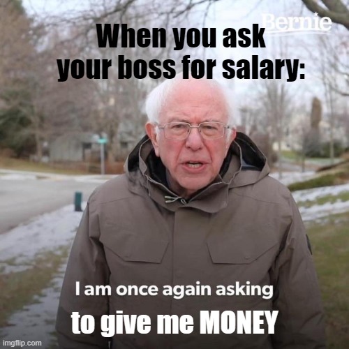 GOOD SALARY MAN, GOOD BOI | When you ask your boss for salary:; to give me MONEY | image tagged in memes,bernie i am once again asking for your support | made w/ Imgflip meme maker