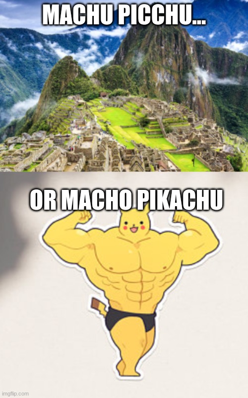 What is actually wrong with me | MACHU PICCHU... OR MACHO PIKACHU | image tagged in pikachu,memes | made w/ Imgflip meme maker