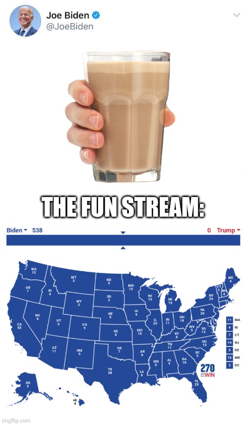 Why is the fun stream full of choccy milk smh | THE FUN STREAM: | image tagged in biden tweet | made w/ Imgflip meme maker
