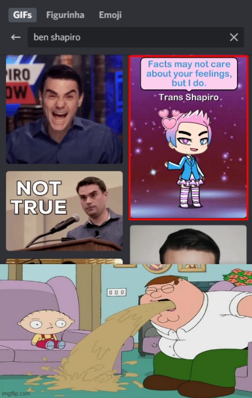 This is not cringe bc it's trans, it's bc it's gacha | image tagged in memes,peter griffin,family guy,ben shapiro | made w/ Imgflip meme maker
