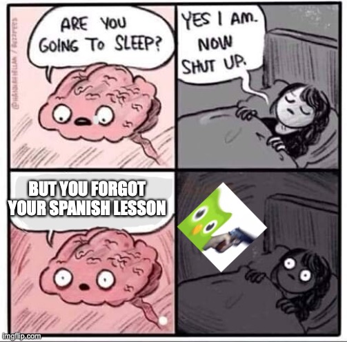 Are you going to sleep? | BUT YOU FORGOT YOUR SPANISH LESSON | image tagged in are you going to sleep | made w/ Imgflip meme maker