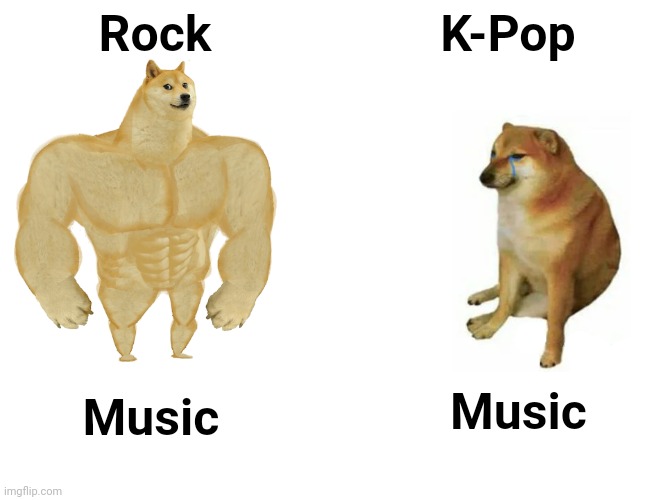 Buff Doge vs. Cheems Meme | Rock K-Pop Music Music | image tagged in memes,buff doge vs cheems | made w/ Imgflip meme maker