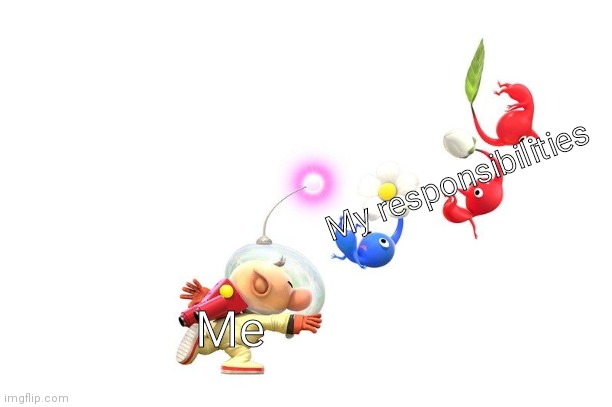 My Responsibilities | My responsibilities; Me | image tagged in pikmin,school | made w/ Imgflip meme maker