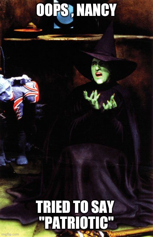 Wicked witch melting | OOPS , NANCY TRIED TO SAY 
"PATRIOTIC" | image tagged in wicked witch melting | made w/ Imgflip meme maker