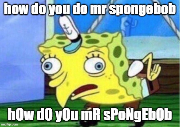 Mocking Spongebob | how do you do mr spongebob; hOw dO yOu mR sPoNgEbOb | image tagged in memes,mocking spongebob | made w/ Imgflip meme maker