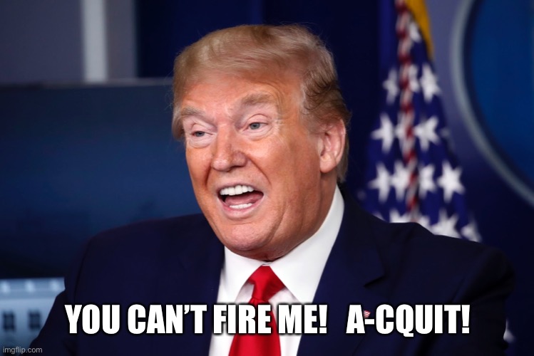 twice impeached twice acquitted | YOU CAN’T FIRE ME!   A-CQUIT! | image tagged in impeachment,trump,trump impeachment,acquit,acquitted | made w/ Imgflip meme maker