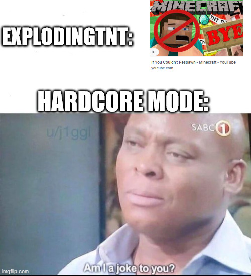 this is not against ExplodingTNT |  EXPLODINGTNT:; HARDCORE MODE: | image tagged in am i a joke to you | made w/ Imgflip meme maker