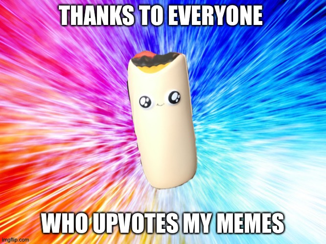 Thank you, everybody! | THANKS TO EVERYONE; WHO UPVOTES MY MEMES | image tagged in burrito says thank you | made w/ Imgflip meme maker