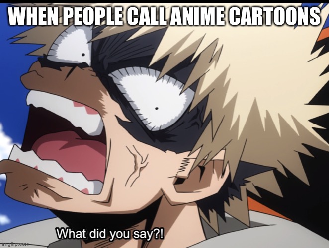 Rage | WHEN PEOPLE CALL ANIME CARTOONS | image tagged in bakugo's what did you say,my hero academia,mha | made w/ Imgflip meme maker