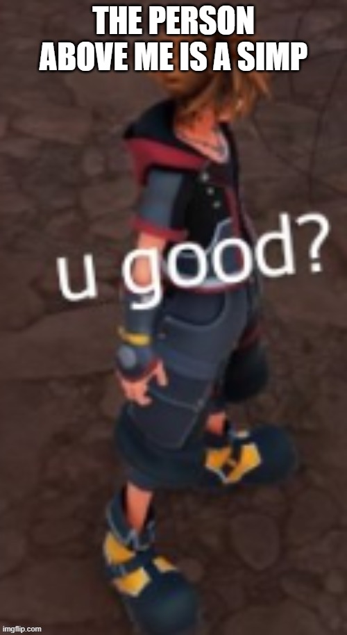 sora u good? | THE PERSON ABOVE ME IS A SIMP | image tagged in super,incredible,mature,person | made w/ Imgflip meme maker
