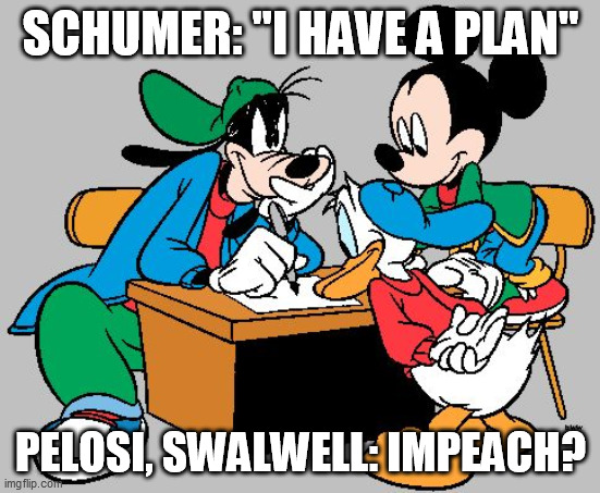 Disney Account Planning |  SCHUMER: "I HAVE A PLAN"; PELOSI, SWALWELL: IMPEACH? | image tagged in disney account planning | made w/ Imgflip meme maker