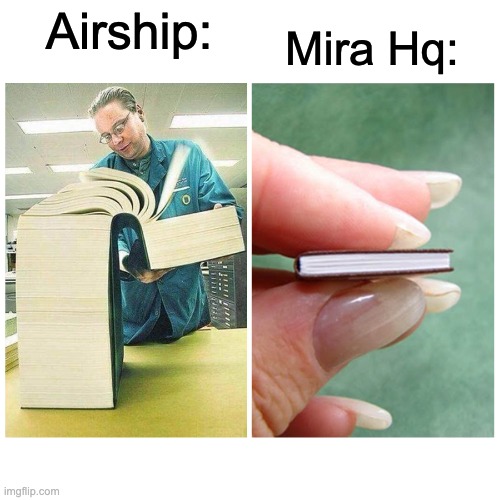 yep | Airship:; Mira Hq: | image tagged in big book vs little book,among us,airship | made w/ Imgflip meme maker
