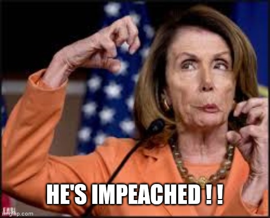 Crazy Nancy Pelosi | HE'S IMPEACHED ! ! | image tagged in crazy nancy pelosi | made w/ Imgflip meme maker