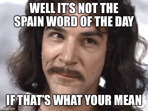 I Do Not Think That Means What You Think It Means | WELL IT’S NOT THE SPAIN WORD OF THE DAY IF THAT’S WHAT YOUR MEAN | image tagged in i do not think that means what you think it means | made w/ Imgflip meme maker