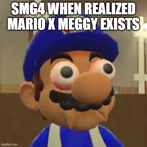 SMG4 Shorts: SMG4 Realizes Mario x Meggy Exists | SMG4 WHEN REALIZED MARIO X MEGGY EXISTS | image tagged in smg4 oh shit | made w/ Imgflip meme maker