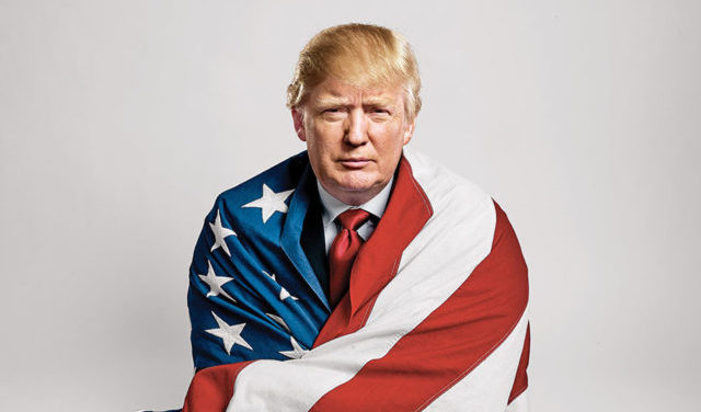 Trump in US flag Blank Meme Template