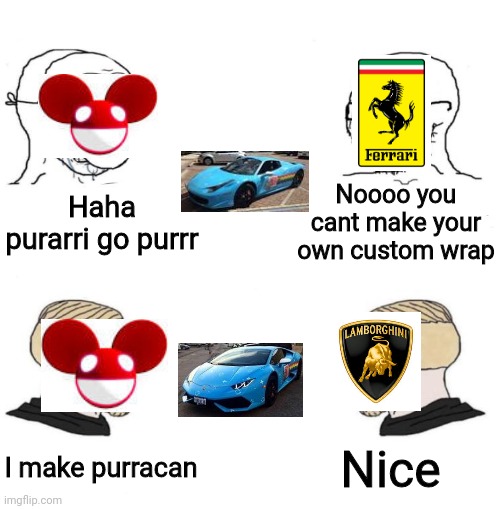 Purrari vs. Puracán | Noooo you cant make your own custom wrap; Haha purarri go purrr; Nice; I make purracan | image tagged in chad we know | made w/ Imgflip meme maker