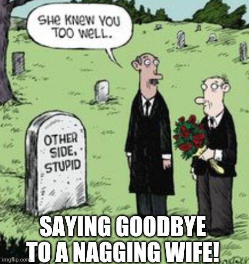 SAYING GOODBYE TO A NAGGING WIFE! | image tagged in time to say goodbye | made w/ Imgflip meme maker
