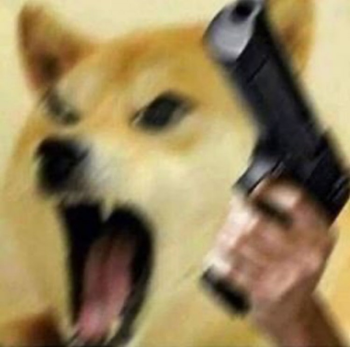 High Quality Angry doge with gun Blank Meme Template