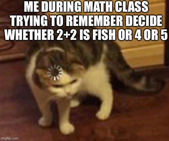 Its really hard | ME DURING MATH CLASS TRYING TO REMEMBER DECIDE WHETHER 2+2 IS FISH OR 4 OR 5 | image tagged in loading cat | made w/ Imgflip meme maker