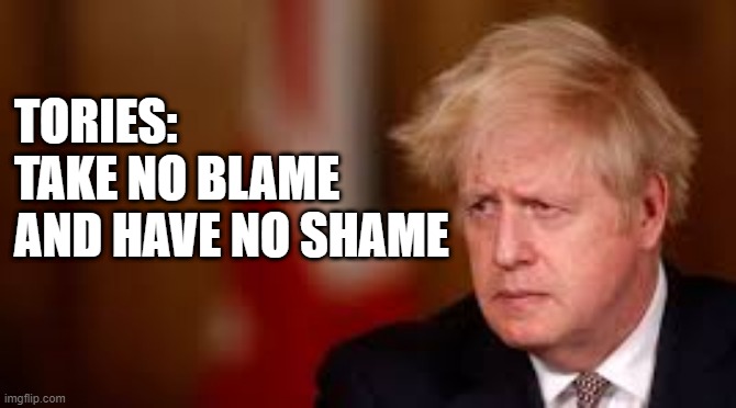 Tories: Take no blame | TORIES:
TAKE NO BLAME
AND HAVE NO SHAME | image tagged in tories,conservatives,no blame,no shame | made w/ Imgflip meme maker