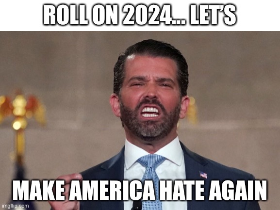 Make America Hate Again | ROLL ON 2024... LET’S; MAKE AMERICA HATE AGAIN | image tagged in don junior,donald junior,donnie junior,donald trump junior | made w/ Imgflip meme maker