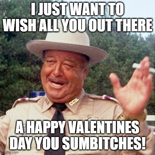Valentine | I JUST WANT TO WISH ALL YOU OUT THERE; A HAPPY VALENTINES DAY YOU SUMBITCHES! | image tagged in buford t justice | made w/ Imgflip meme maker