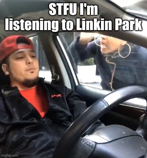 No need to specify which song | STFU I'm listening to Linkin Park | image tagged in stfu im listening to | made w/ Imgflip meme maker