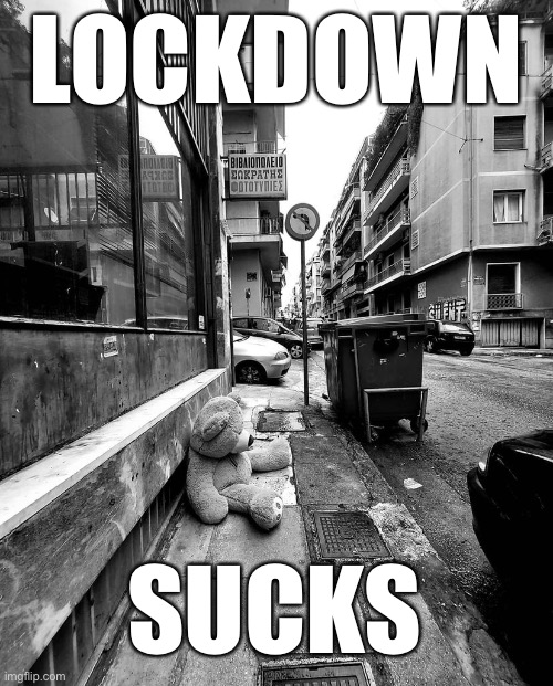 LOCKDOWN SUCKS | LOCKDOWN; SUCKS | image tagged in lockdown,sucks,black and white | made w/ Imgflip meme maker