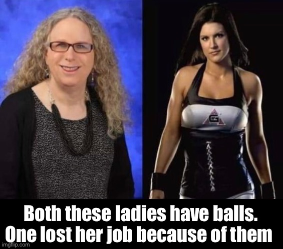 Both these ladies have balls. One lost her job because of them | image tagged in memes,hypocrisy,politics suck,politics lol,fascism | made w/ Imgflip meme maker