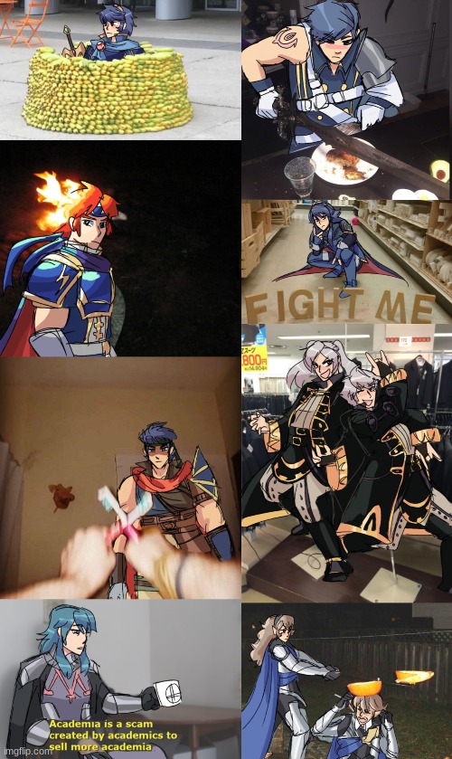 Choose your Cursed FE Lord! | image tagged in marth,roy,ike,lucina chrom robin,corrin and byleth,fire emblem | made w/ Imgflip meme maker