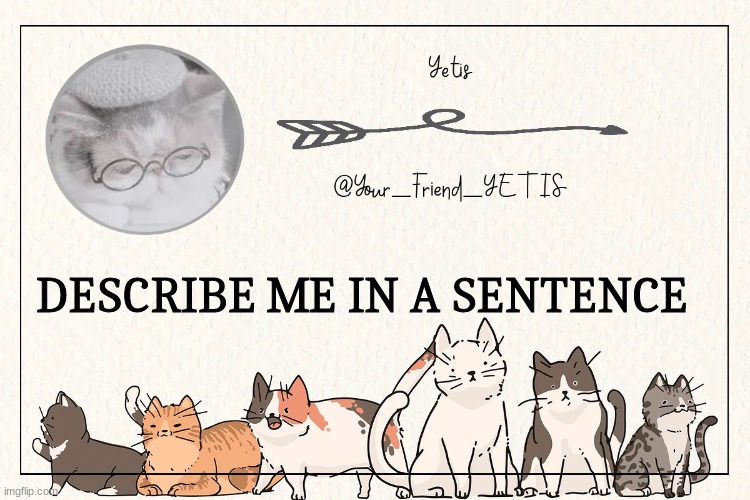 ya | DESCRIBE ME IN A SENTENCE | image tagged in kitty yetis | made w/ Imgflip meme maker