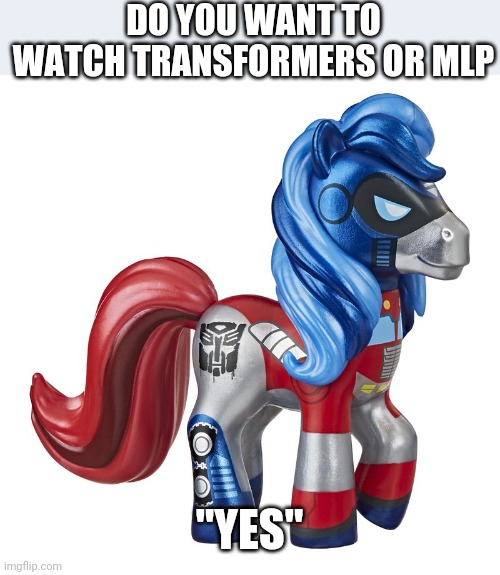DO YOU WANT TO WATCH TRANSFORMERS OR MLP; "YES" | image tagged in funny memes | made w/ Imgflip meme maker