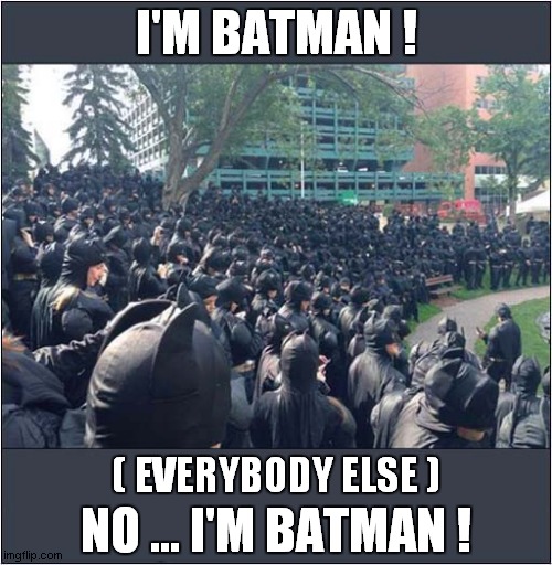A Truly Crime Free Zone ! | I'M BATMAN ! ( EVERYBODY ELSE ); NO ... I'M BATMAN ! | image tagged in fun,batman,i'm spartacus | made w/ Imgflip meme maker