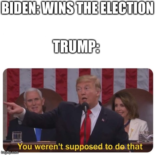 You weren't supposed to do that | BIDEN: WINS THE ELECTION; TRUMP: | image tagged in you weren't supposed to do that,donald trump is an idiot,impeach trump | made w/ Imgflip meme maker