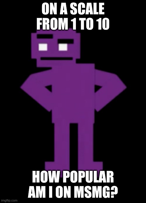 trend | ON A SCALE FROM 1 TO 10; HOW POPULAR AM I ON MSMG? | image tagged in confused purple guy | made w/ Imgflip meme maker