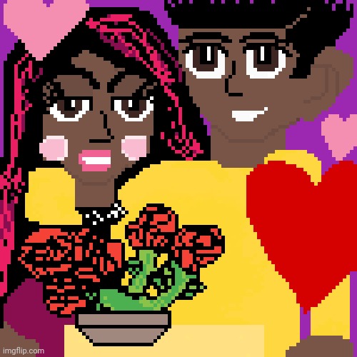Made-up art I did of myself and my Valentine last year | image tagged in art,artwork,valentine's day,happy valentine's day,drawing,drawings | made w/ Imgflip meme maker